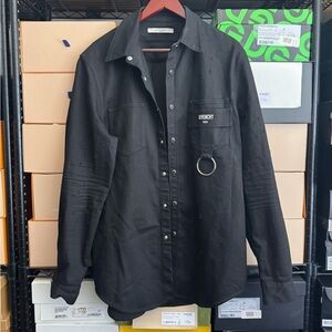 Givenchy Distressed Denim Shirt with Pocket Ring Detail